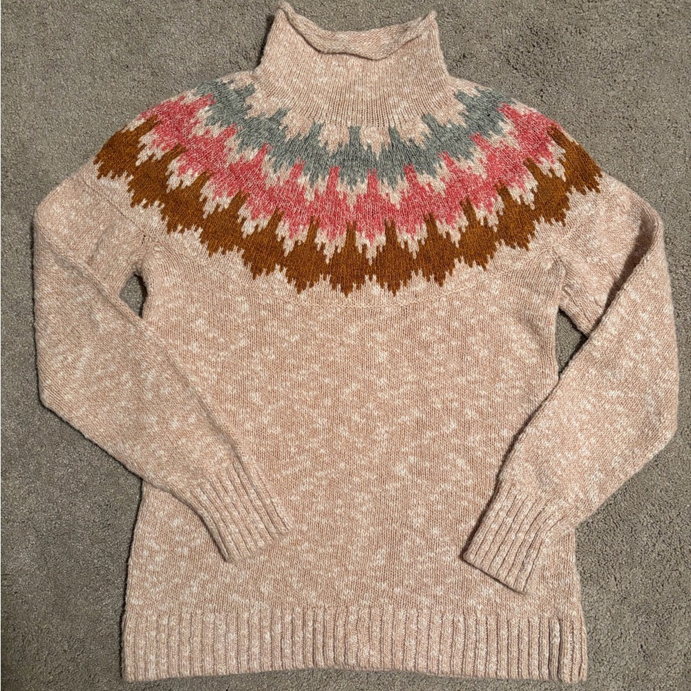 LL Bean 100% Cotton Funnelneck Sweater Fair Isle XS